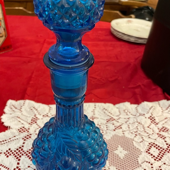 Vintage MCM Blue Cobalt Cluster Liquor Bottle with Stopper - Picture 2 of 6